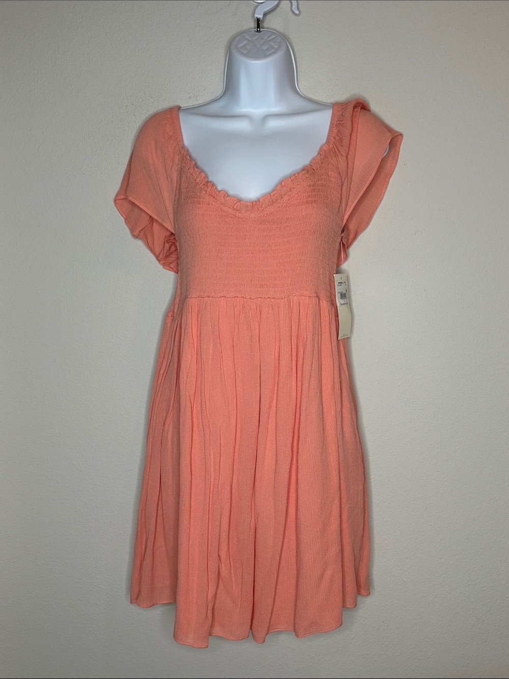 O'Neill Peach Smocked Mini Dress